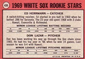 1969 Topps #439 White Sox 1969 Rookie Stars (Ed Herrmann / Dan Lazar) Back