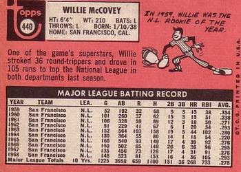 1969 Topps #440 Willie McCovey Back