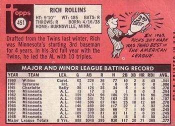 1969 Topps #451 Rich Rollins Back