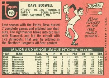 1969 Topps #459 Dave Boswell Back