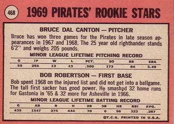 1969 Topps #468 Pirates 1969 Rookie Stars (Bruce Dal Canton / Bob Robertson) Back