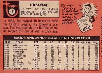 1969 Topps #471 Ted Savage Back
