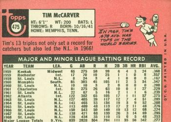 1969 Topps #475 Tim McCarver Back