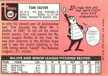 1969 Topps #480 Tom Seaver Back