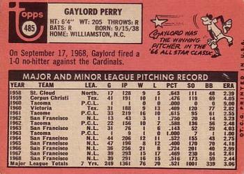 1969 Topps #485 Gaylord Perry Back