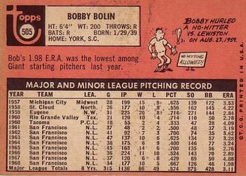 1969 Topps #505 Bobby Bolin Back