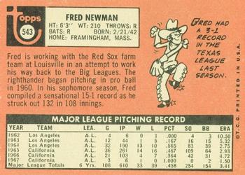 1969 Topps #543 Fred Newman Back