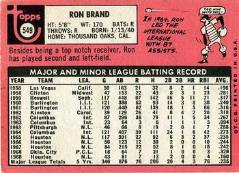1969 Topps #549 Ron Brand Back