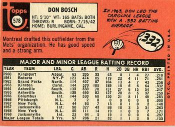 1969 Topps #578 Don Bosch Back