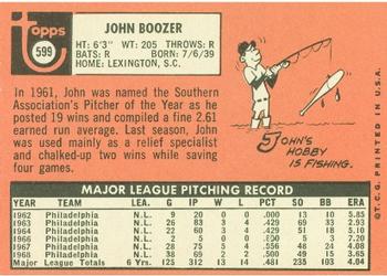 1969 Topps #599 John Boozer Back