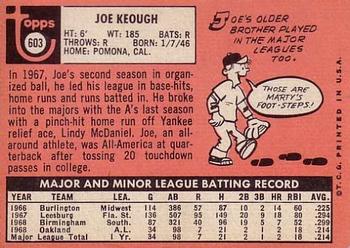 1969 Topps #603 Joe Keough Back
