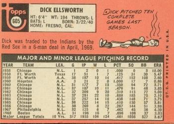 1969 Topps #605 Dick Ellsworth Back