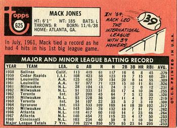 1969 Topps #625 Mack Jones Back