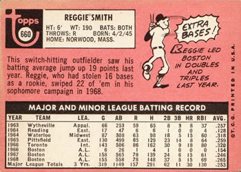 1969 Topps #660 Reggie Smith Back