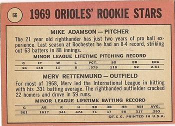 1969 Topps #66 Orioles 1969 Rookie Stars (Mike Adamson / Merv Rettenmund) Back