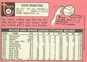 1969 Topps #69 Steve Hamilton Back