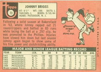 1969 Topps #73 Johnny Briggs Back