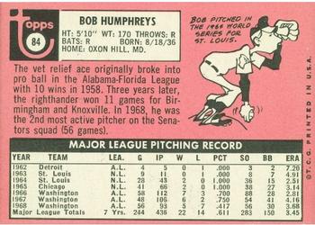 1969 Topps #84 Bob Humphreys Back