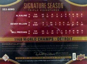 2012 SP Signature Edition - Signature Season Signatures Triple #SS3-68WS Bill Freehan / Al Kaline / Denny McLain Back