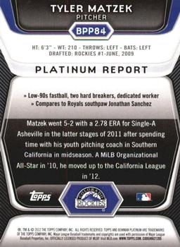2012 Bowman Platinum - Prospects #BPP84 Tyler Matzek Back