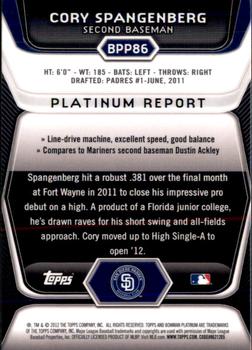 2012 Bowman Platinum - Prospects Purple Refractors #BPP86 Cory Spangenberg Back
