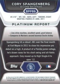 2012 Bowman Platinum - Prospects Refractors #BPP86 Cory Spangenberg Back