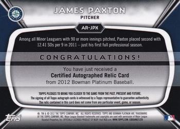 2012 Bowman Platinum - Relic Autographs Blue Refractors #AR-JPX James Paxton Back