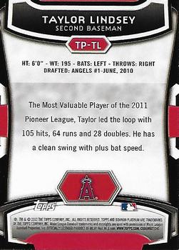 2012 Bowman Platinum - Top Prospects #TP-TL Taylor Lindsey Back