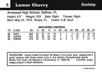 1990 Little Sun High School Prospects #3 Lamar Cherry Back