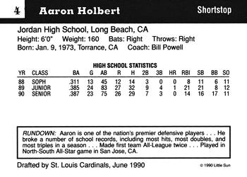 1990 Little Sun High School Prospects #4 Aaron Holbert Back
