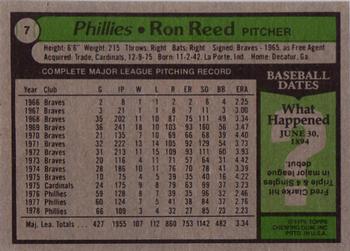 1979 Topps Burger King Philadelphia Phillies #7 Ron Reed Back