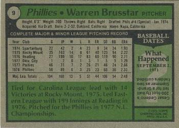 1979 Topps Burger King Philadelphia Phillies #9 Warren Brusstar Back