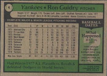 1979 Topps Burger King New York Yankees #4 Ron Guidry Back