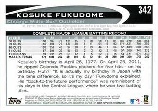 2012 Topps Mini #342 Kosuke Fukudome Back