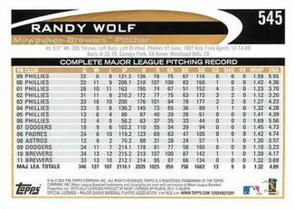 2012 Topps Mini #545 Randy Wolf Back