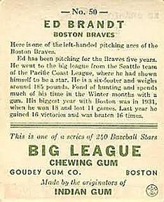 1933 Goudey (R319) #50 Ed Brandt Back