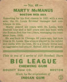 1933 Goudey (R319) #48 Marty McManus Back