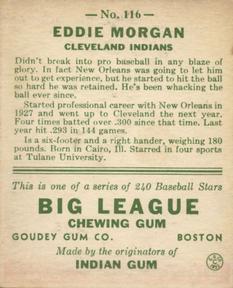 1933 Goudey (R319) #116 Eddie Morgan Back