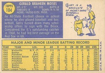 1970 Topps #104 Gerry Moses Back