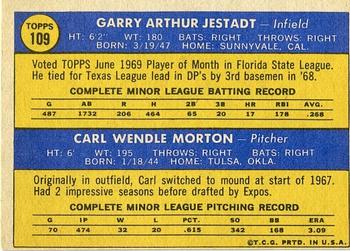 1970 Topps #109 Expos 1970 Rookie Stars (Garry Jestadt / Carl Morton) Back