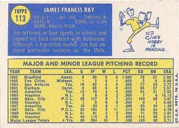 1970 Topps #113 Jim Ray Back