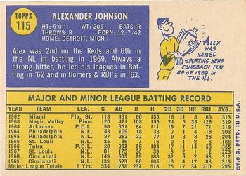 1970 Topps #115 Alex Johnson Back