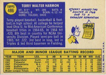 1970 Topps #486 Terry Harmon Back