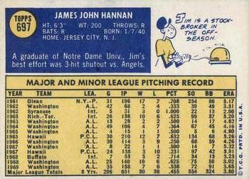 1970 Topps #697 Jim Hannan Back