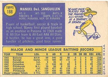 1970 Topps #188 Manny Sanguillen Back