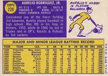 1970 Topps #228 Aurelio Rodriguez Back