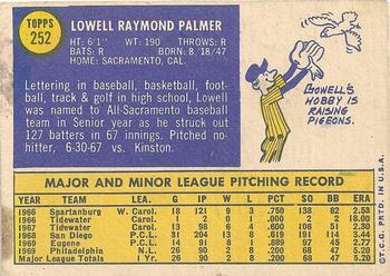 1970 Topps #252 Lowell Palmer Back