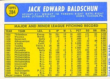 1970 Topps #284 Jack Baldschun Back