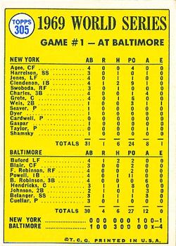 1970 Topps #305 World Series Game 1 - Buford Belts Leadoff Homer! Back