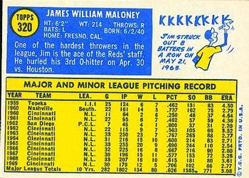 1970 Topps #320 Jim Maloney Back